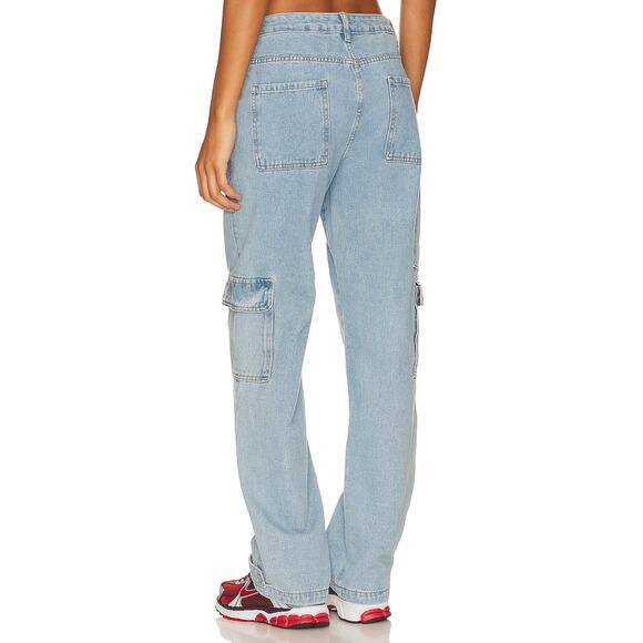 Superdown‎ Amanda Cargo Jeans Blue High Rise Pockets Straight Leg Sz 27 - Picture 3 of 11